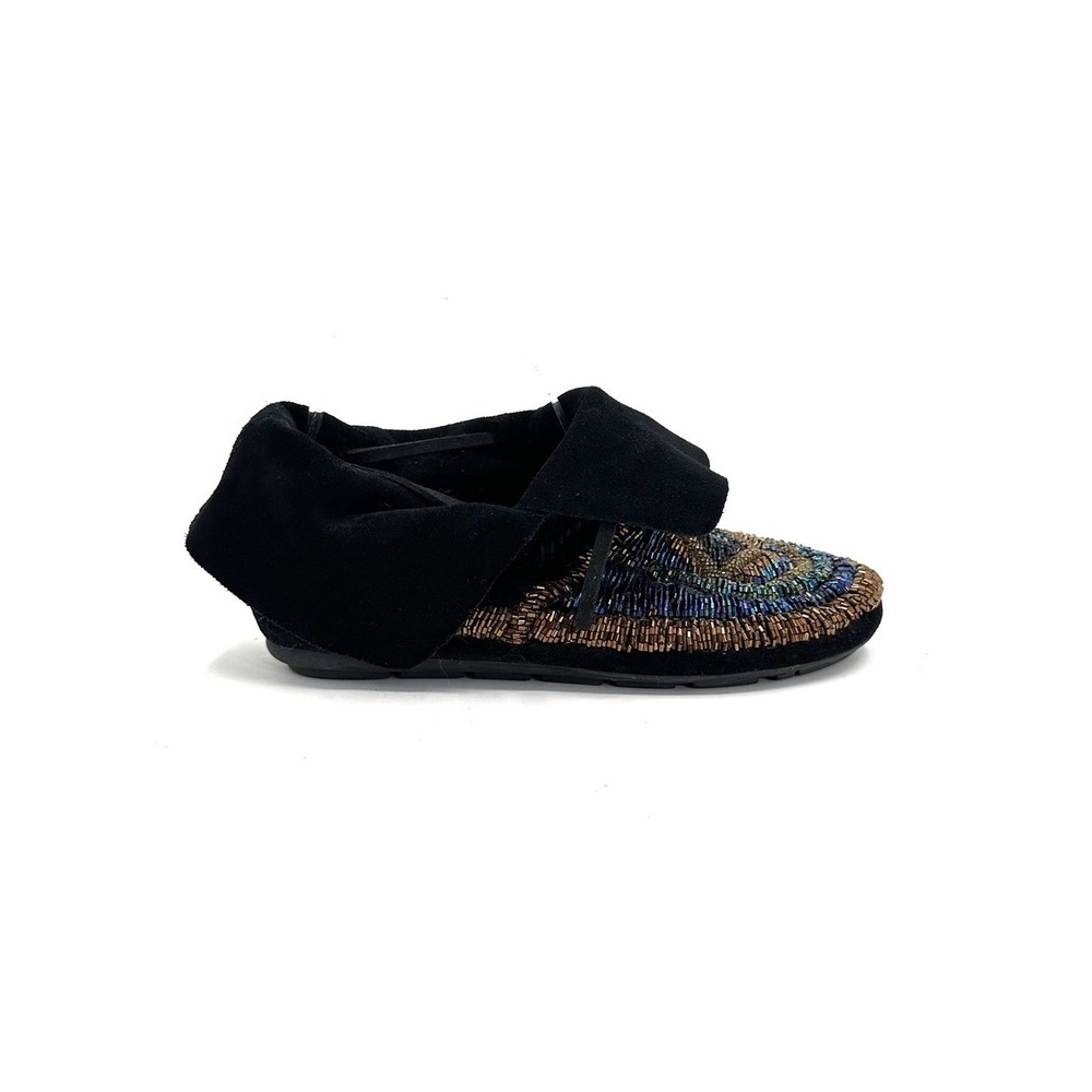 House of Harlow 1960 | Maddie Black Suede‎ Beaded Moccasin Booties Size 36.5